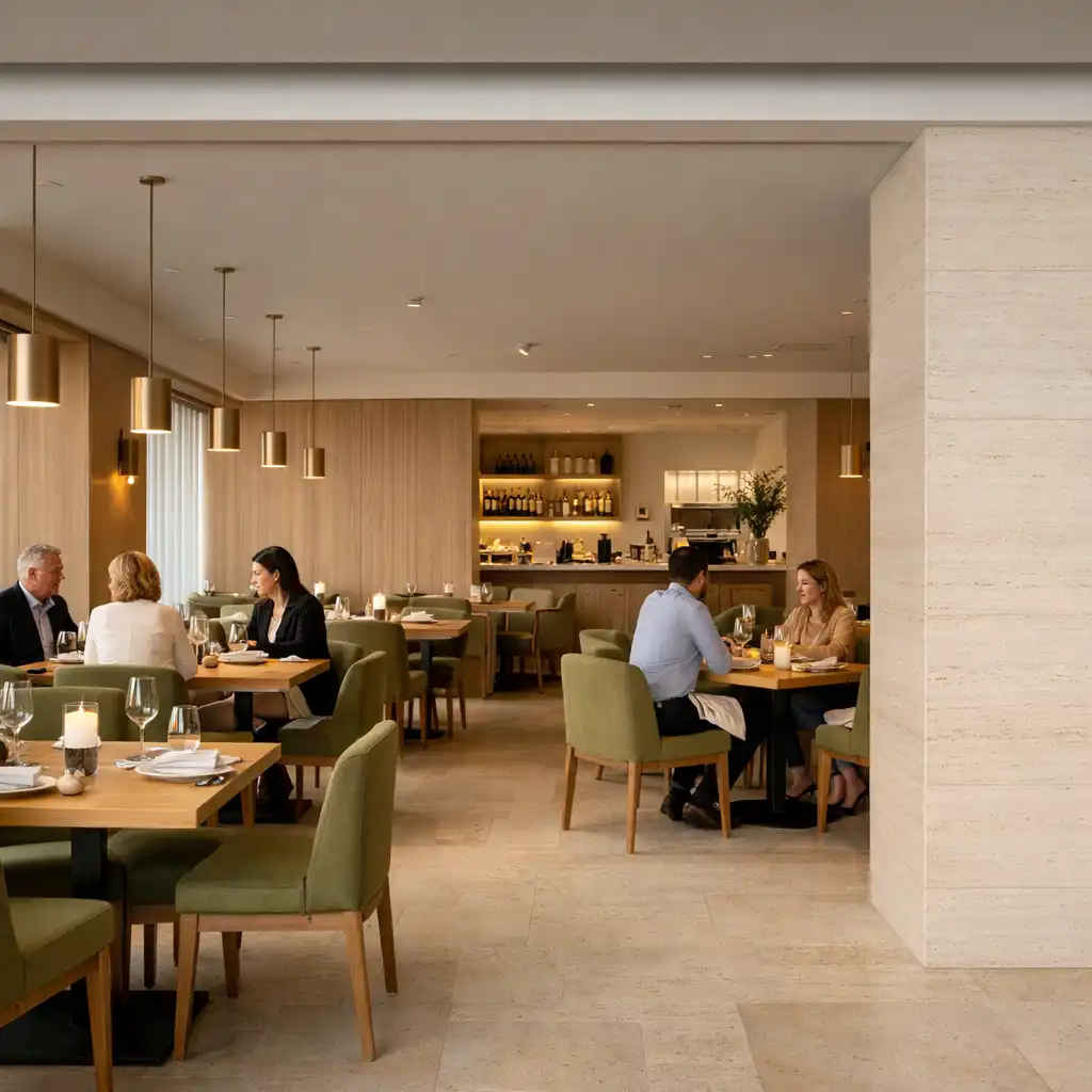 Jasna sala główna restauracji Sorvexya z gośćmi przy kolacji
